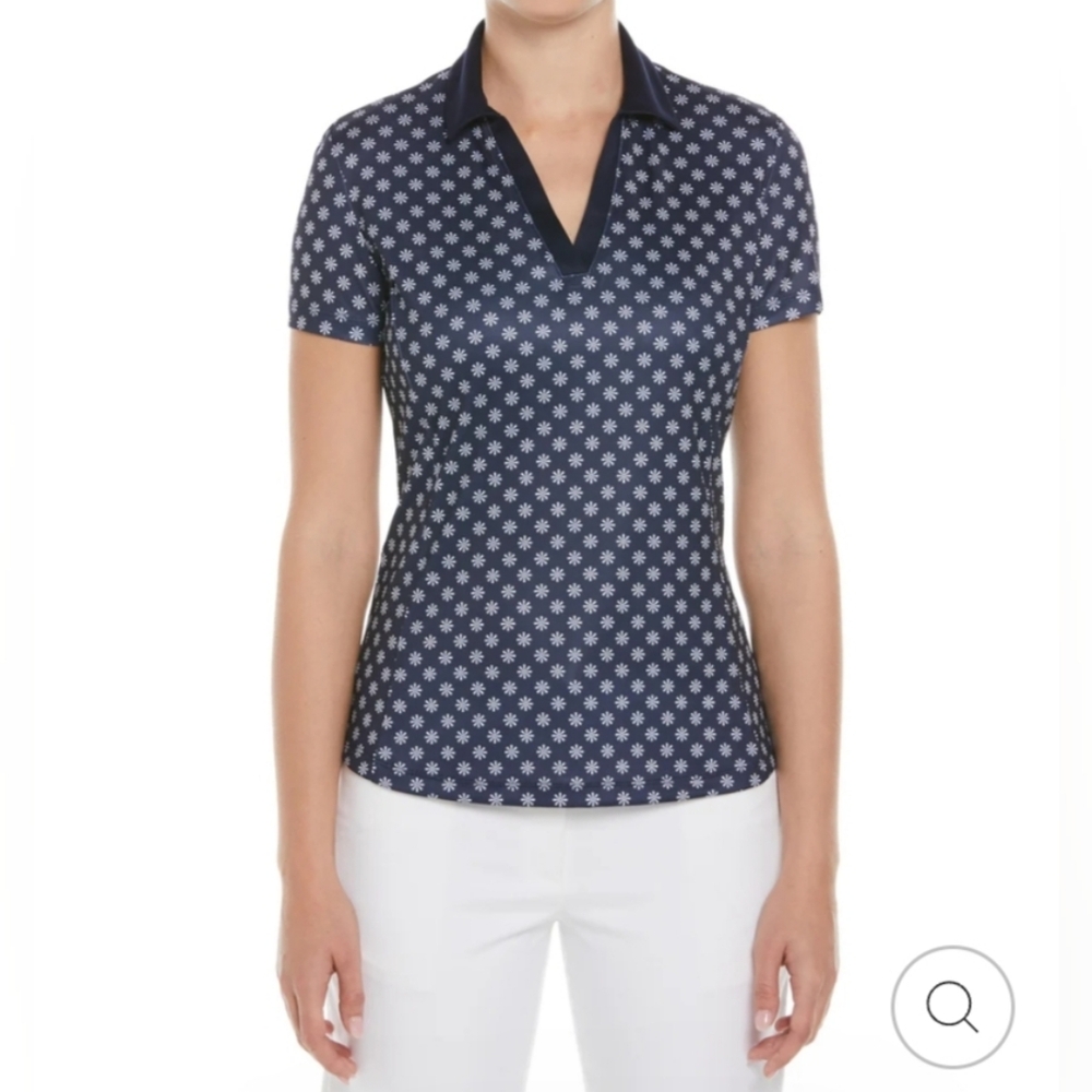 PGA Tour Navy Star Print Women's Polo Shirt Size XL